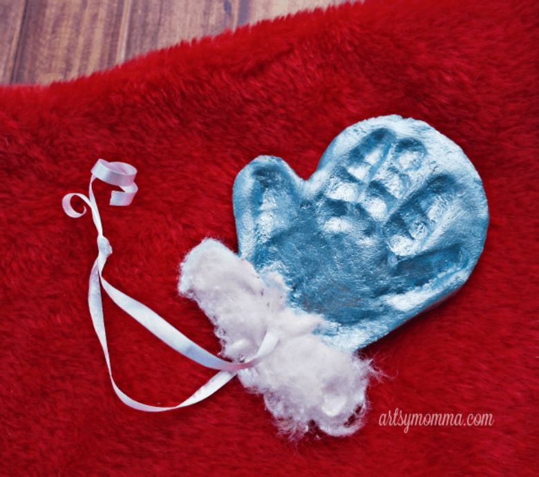 mitten salt dough handprint ornament