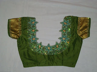 green colour beads  work blouse
