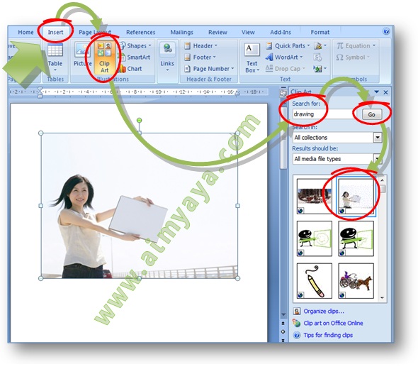 Gambar: Cara menyisipkan gambar Clip Art di dokumen Microsoft Word 2007