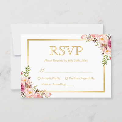  Elegant Chic Gold Pink Floral Wedding RSVP Reply