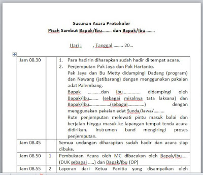 Contoh Susunan Acara Protokoler/MC (MASTER of CEREMONIES)/Pembawa Acara Pisah Sambut Pejabat/Pimpinan/Kepala/Ketua  