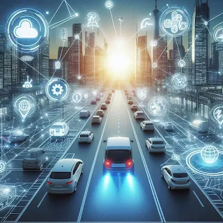 Conceptual image of autonomous vehicles and smart infrastructure