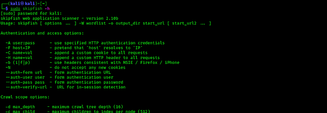 skipfish help on kali linux