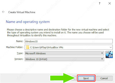 Create Virtual Machine set name and select operating system oracle vm virtualbox