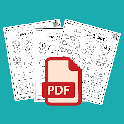 Father's day I Spy game easy level free printable preschool coloring pages ,learn numbers and counting for kids