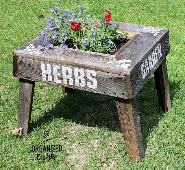 Photo of a barn wood herb/garden themed planter.