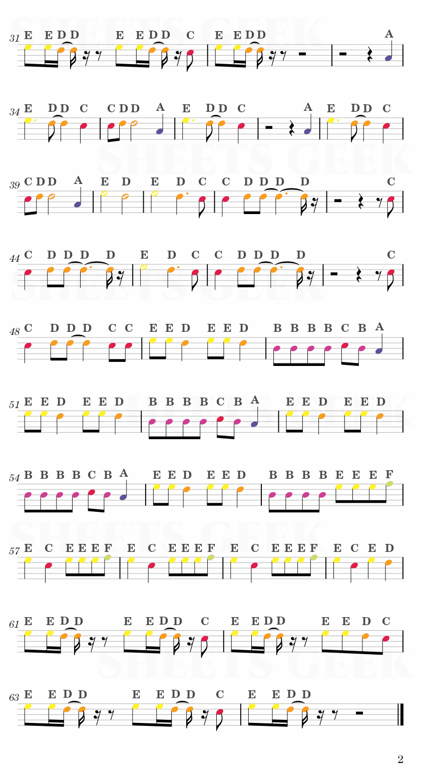 Hope - XXXTENTACION Easy Sheet Music Free for piano, keyboard, flute, violin, sax, cello page 2