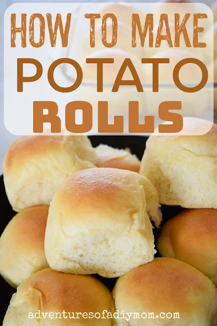 potato rolls stacked on a plate with text overlay