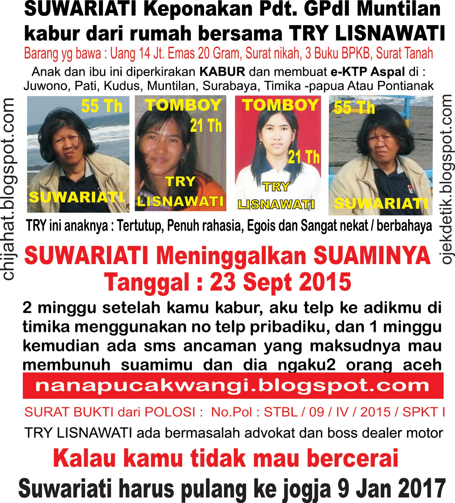 Anak hilang Penculikan E KTP Ganda ASPAL Istri kabur Ipar yg jahat Timika Surabaya  