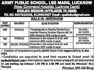 Official Notice for APS Lucknow Teaching Positions Recruitment 2023