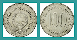 Y1 YUGOSLAVIA 100 DINARA COIN UNC (1985-1988) 