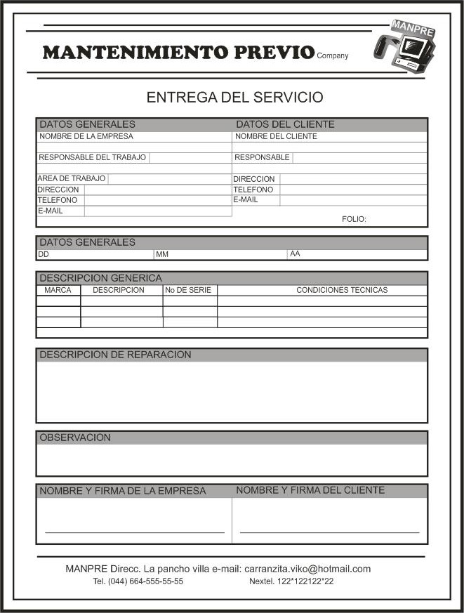 Formato de informe tecnico de mantenimiento en 