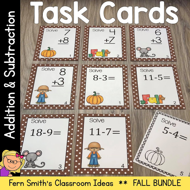 Fall Addition and Subtraction Task Cards Bundle #FernSmithsClassroomIdeas
