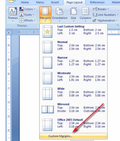 cara mengatur margin di ms word 2007