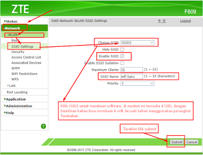 Cara Membuat wifi baru di modem ZTE F609 Terbaru ilmugratisanbro.blogspot.com