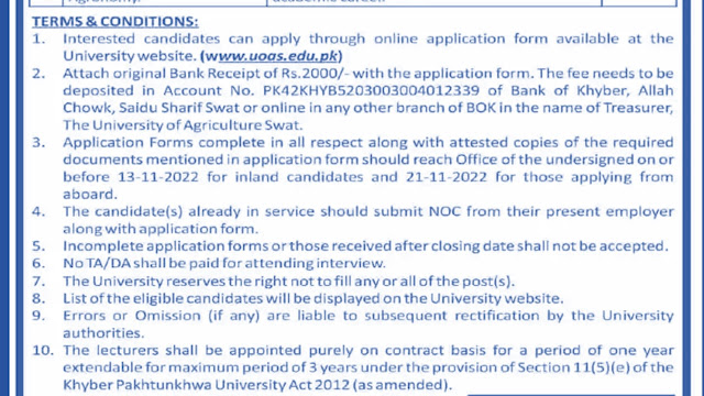 Latest jobs the University Of Agriculture October 2022 - 25 vacancies