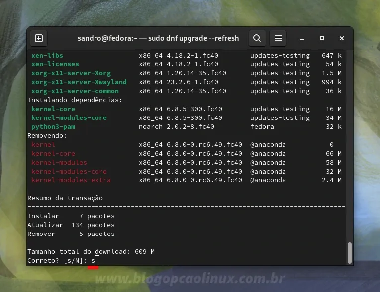 Atualizando o Fedora 40 Workstation pelo terminal