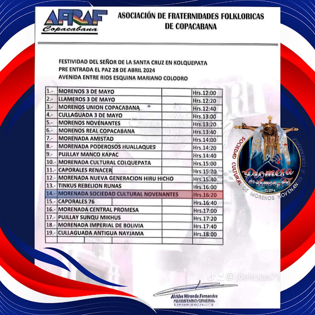 Rol de Ingreso Pre entrada de Colquepata