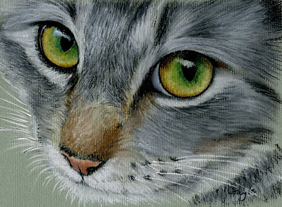 FUR IN THE PAINT Silver Tabby Cat in Oil Pastel