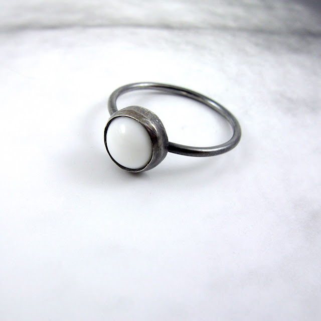 Vintage Glass Ring in Sterling Silver