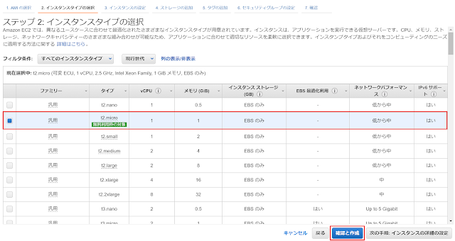 Amazon Linux 2 インスタンスタイプの選択
