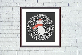 Christmas cat cross stitch pattern - Tango Stitch