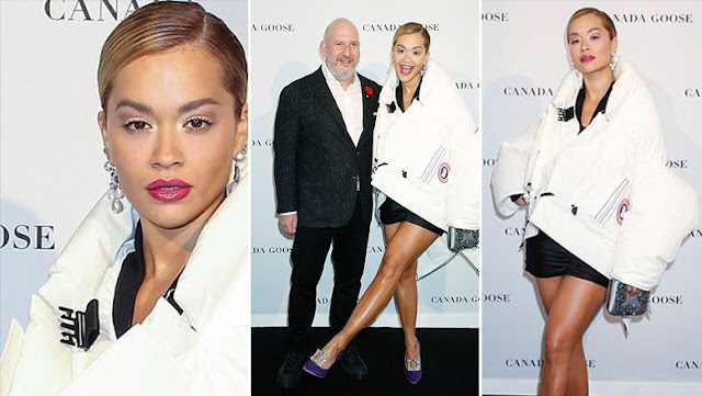 Rita Ora attira l'attenzione all'evento di moda "Canada Goose"