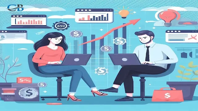 شخصان يتعاونان في التسويق بالعمولة للمتاجر الإلكترونية مع رموز مبيعات ونمو
