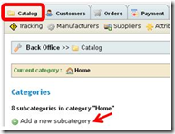 menu-Catalog Bck Office website store Prestashop
