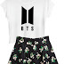  KPOP BTS One Top + Floral Skirt Set 2pcs Dress