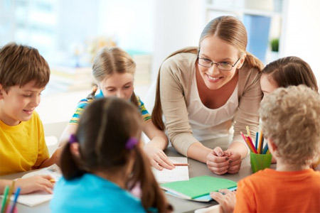 English language teacher teaching English to kids