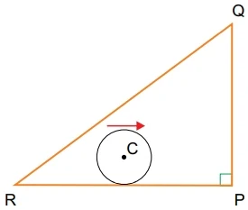 Sabendo-se que o raio do círculo mede 1 cm e que os lados do triângulo medem RP = 6 cm, PQ = 8 cm e QR = 10 cm, a área do triângulo formado pela trajetória descrita por C é igual a