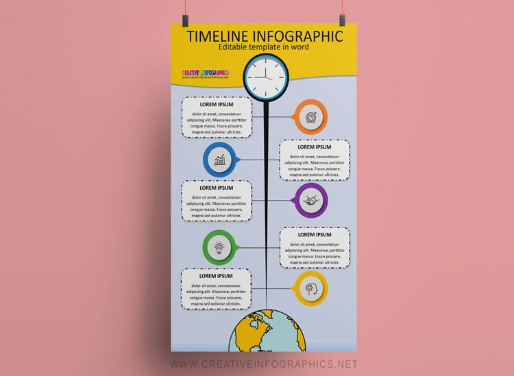 Timeline Word Template with Clock Illustration