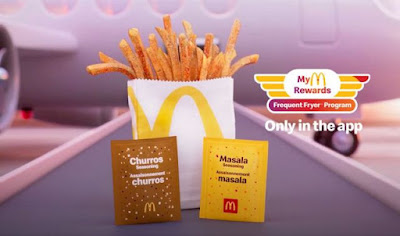 McDonald's McShaker Fries with Churros and Masala seasoning packets.
