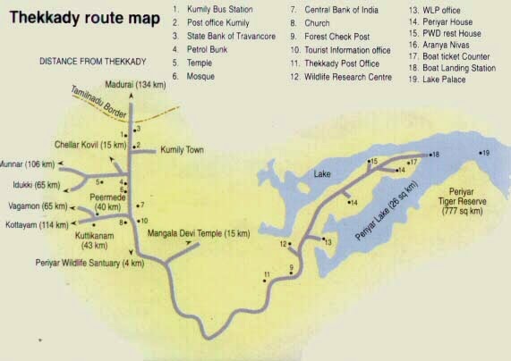 thekkady tourism map, map of thekkady, periyar tourism map