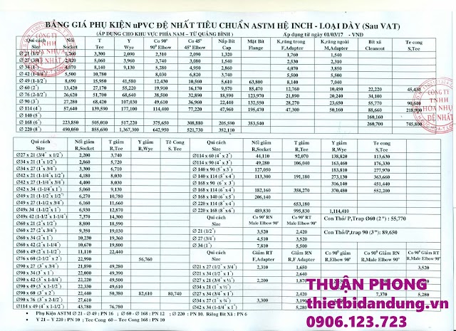 Bảng giá ống nhựa PVC Đệ Nhất cấp 1