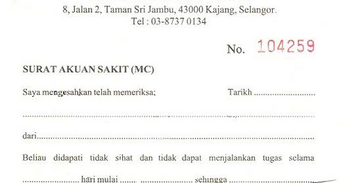 Surat Rasmi Mc Sakit - Surasm