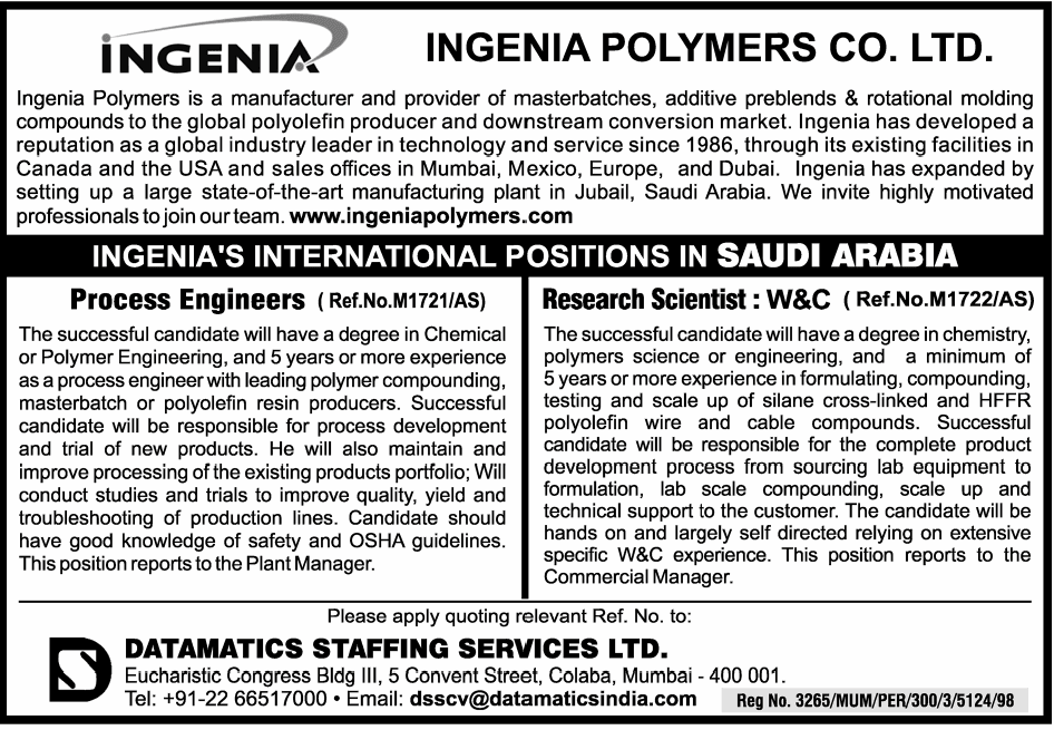 INGENIA Polymers KSA jobs