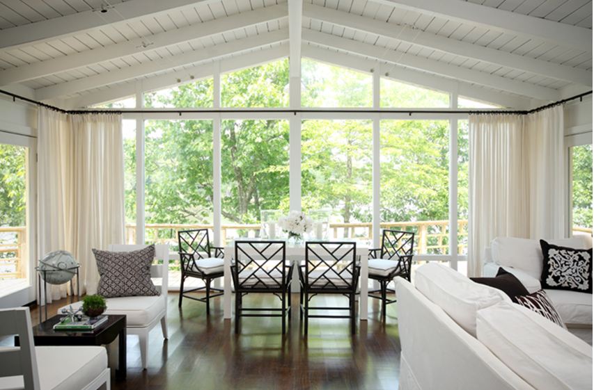 lake+house+interior+a+frame+paneled+ceiling+white+dining+room+view 