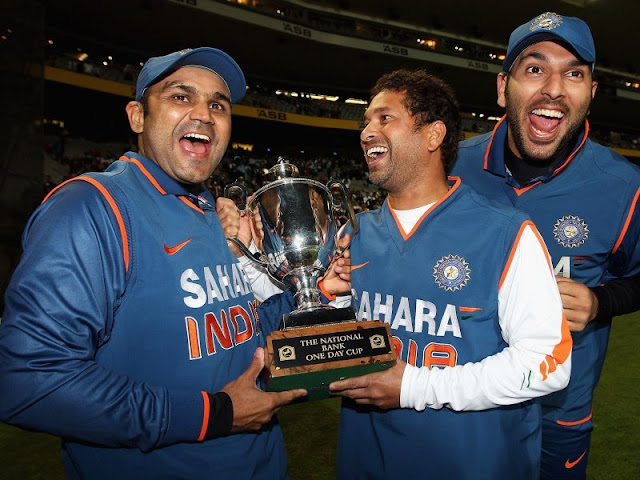 Virendra Sehwag with yuvraj and tendulkar