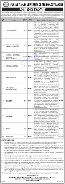 Punjab Tianjin University of Technology PTUT Jobs 2023