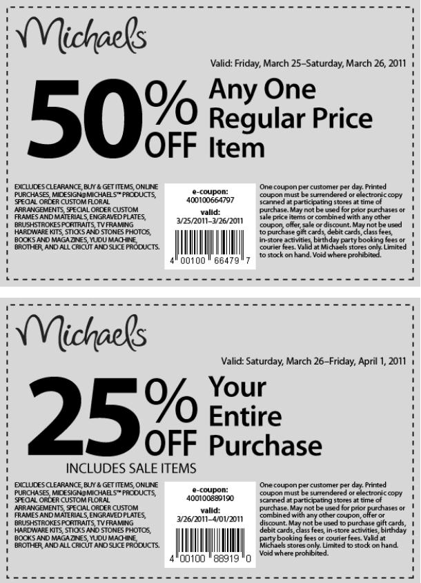 michaels coupon january 2011. Michaels just emailed me two