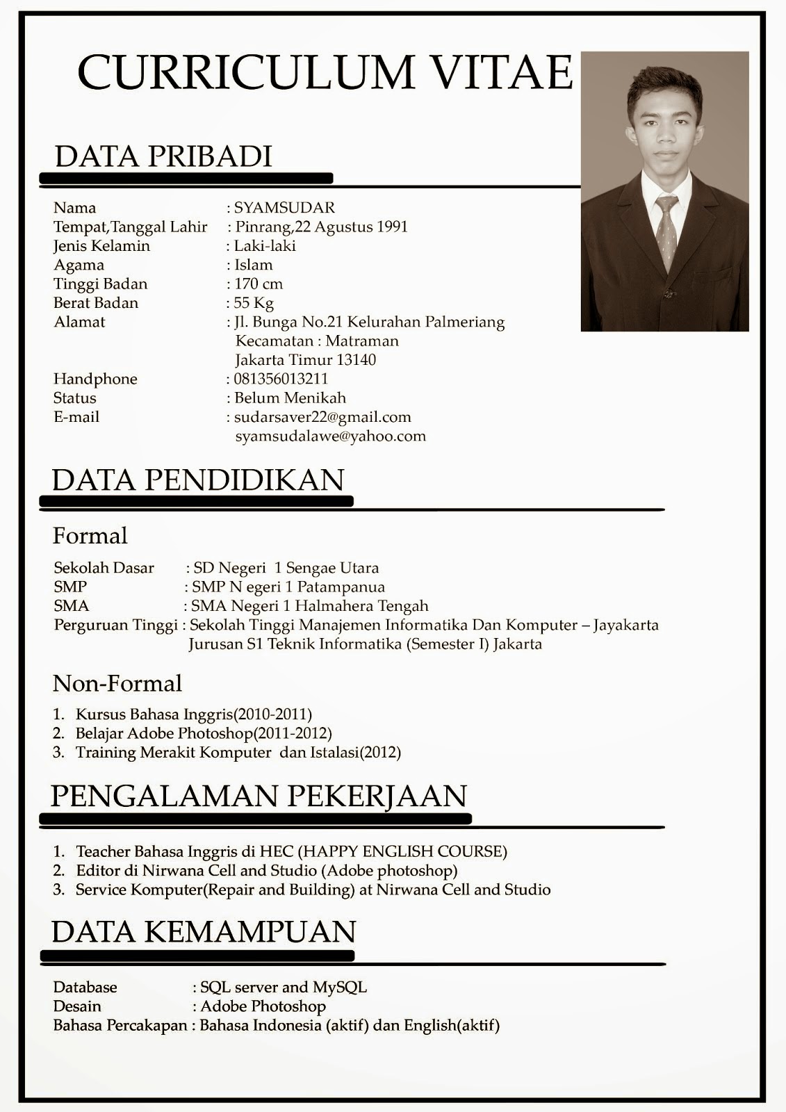 Contoh Membuat CV Lamaran Kerja Yang Benar  Bursa Info 