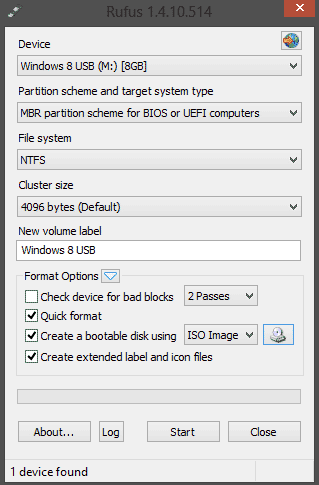 Rufust - Creates bootable usb disk