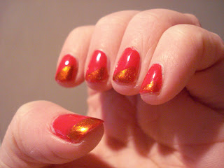 Red hot nails bling gold Sally Hansen Nail Prisms duochrome