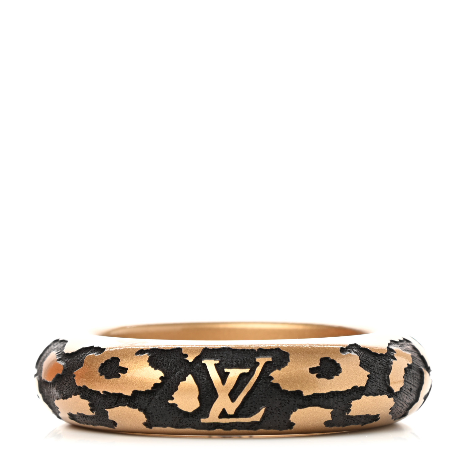 LV Lacquer Wood Leomonogram Wide Bangle Bracelet Gold