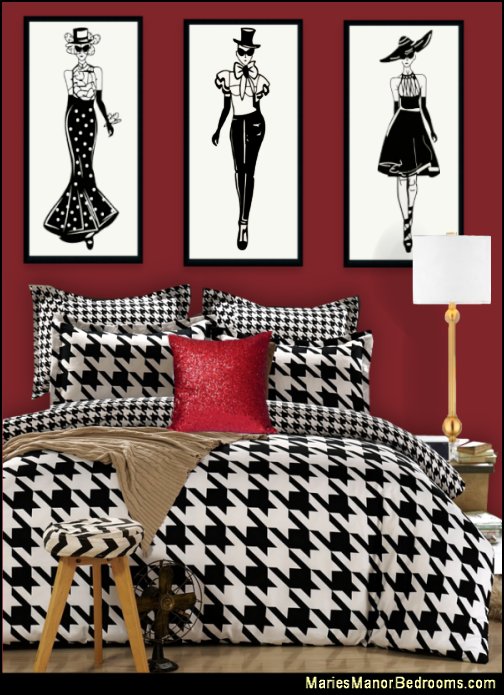 Fashion Themed Bedroom houndstooth bedding fashionista wall art