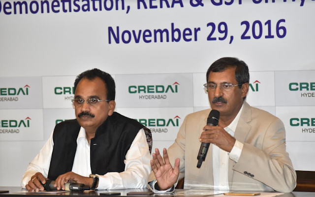 Mr. S Ram Reddy, President, Mr. P Ramakrishna Rao, General Secretary, CREDAI Hyderabad addressing the press meet (2)