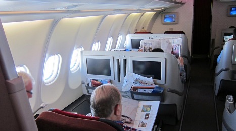 Each business class cabin on this plane has three rows