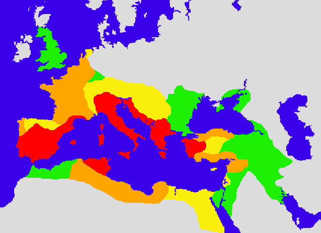 Map of the extent of the Roman Republic and Roman Empire (133 BC-117 AD)